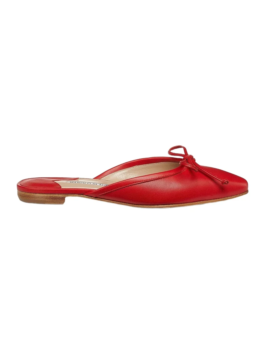 Manolo Blahnik Women's Ballerimu Bow-Detailed Leather Flat Mules
