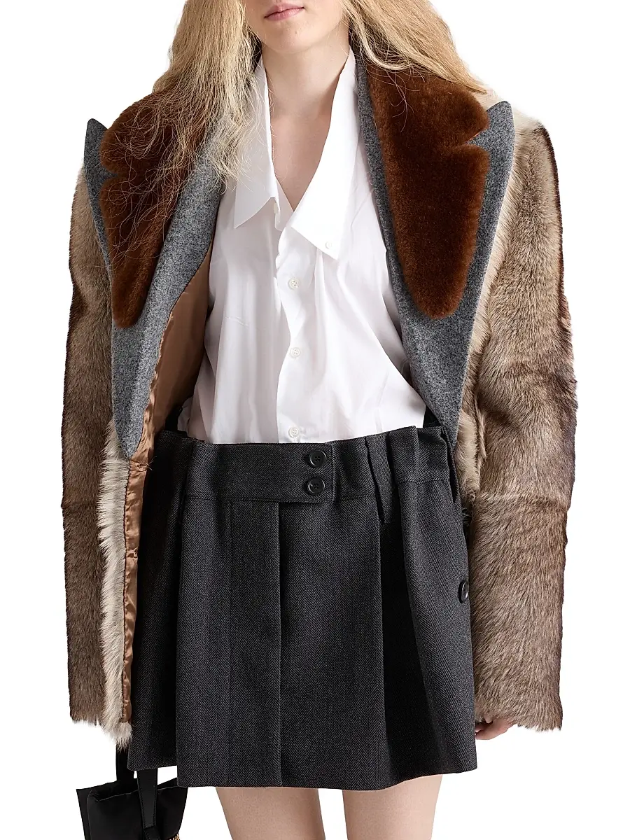 Prada Women's Chevron Wool Mini Skirt - Grey | Thumbnail 2