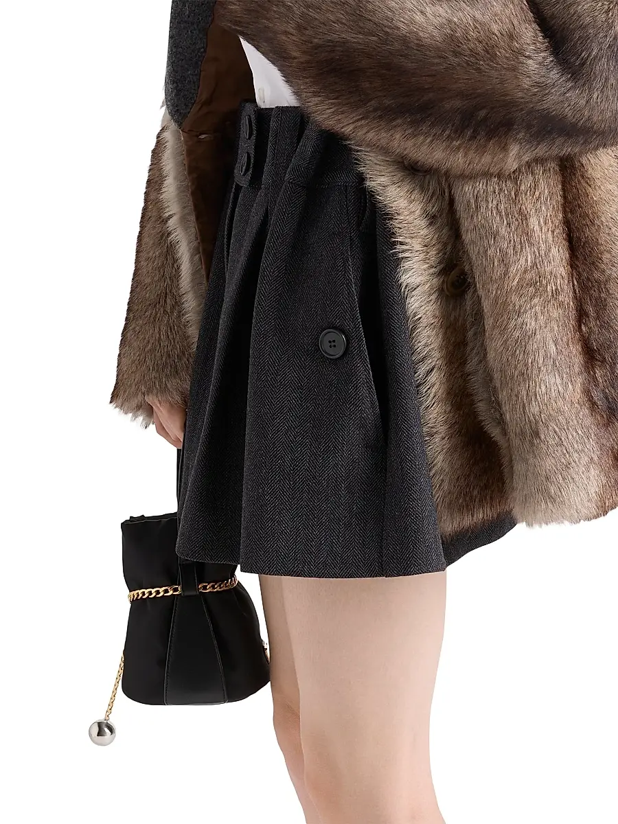 Prada Women's Chevron Wool Mini Skirt - Grey | Thumbnail 3