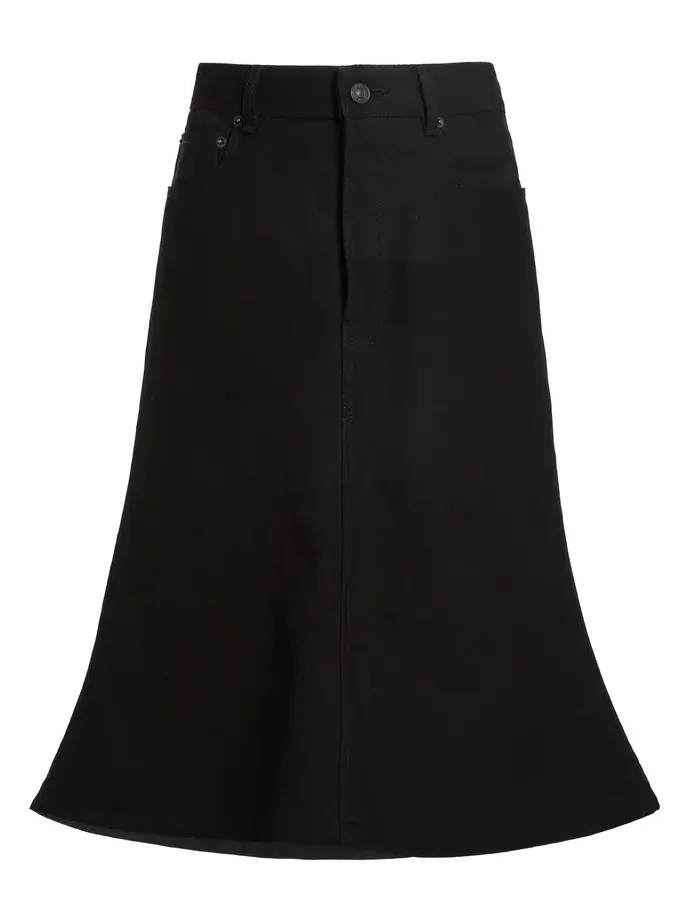 Balenciaga Flared Waxed Denim Midi Skirt