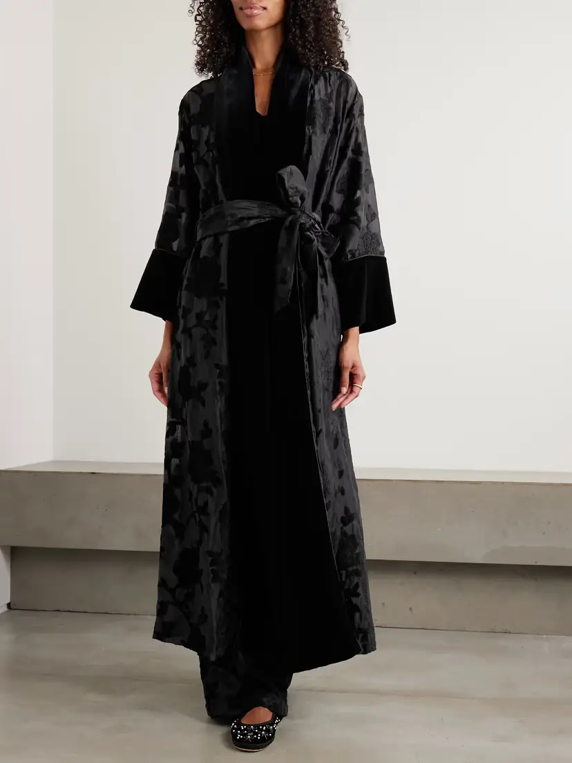 Loretta Caponi Porzia Velvet-trimmed Fil Coupé Satin Robe | Thumbnail 2
