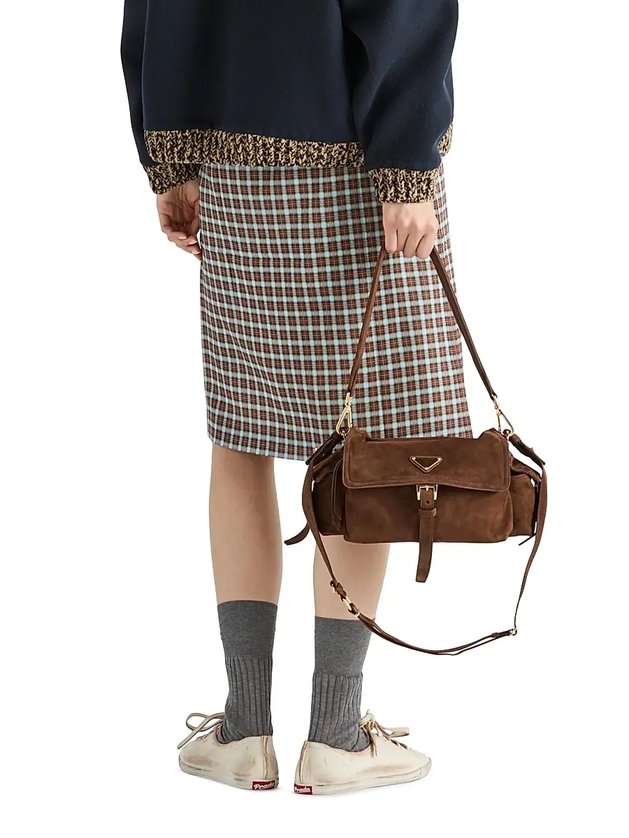 Prada Women's Checked Stretch Georgette Skirt - Blue Multi | Thumbnail 3 Prada Women's Checked Stretch Georgette Skirt - Blue Multi | Thumbnail 3