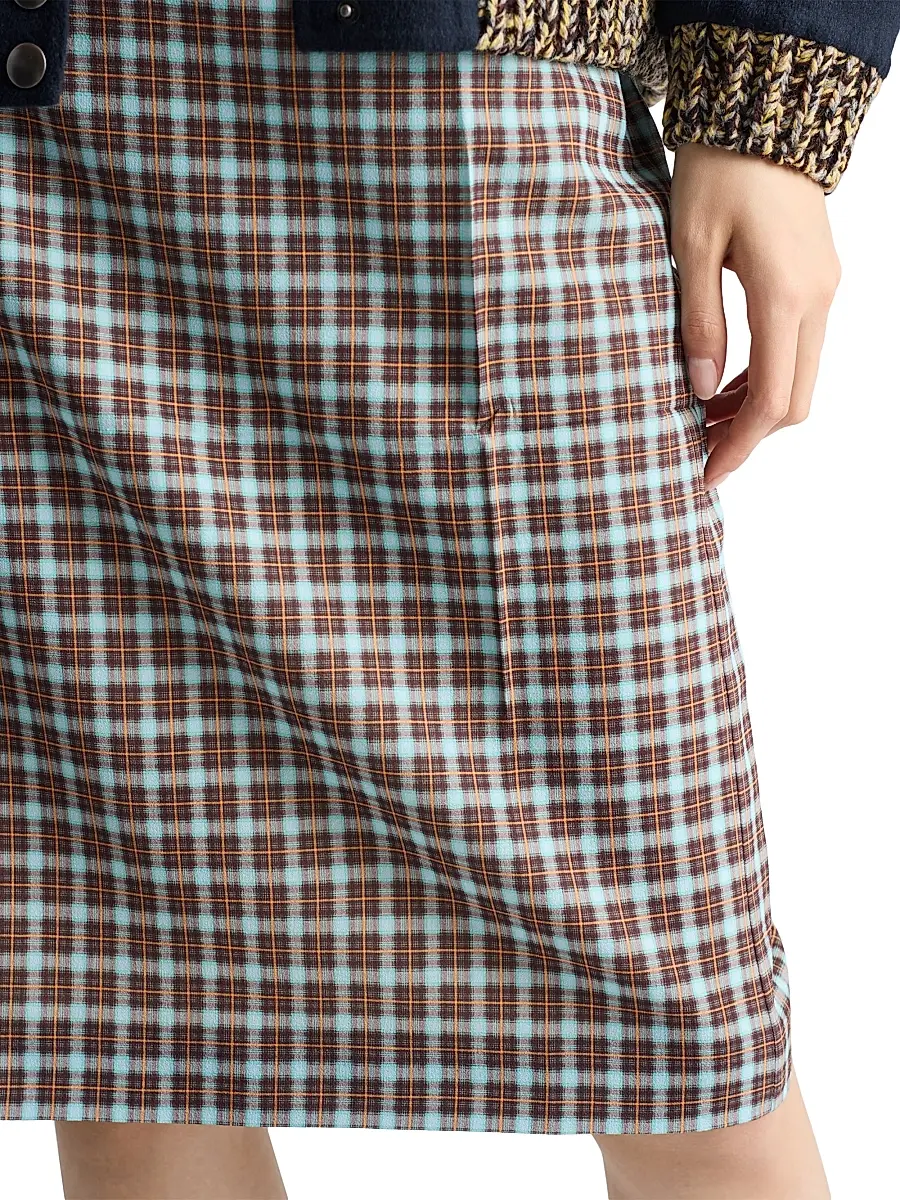 Prada Women's Checked Stretch Georgette Skirt - Blue Multi | Thumbnail 6 Prada Women's Checked Stretch Georgette Skirt - Blue Multi | Thumbnail 6