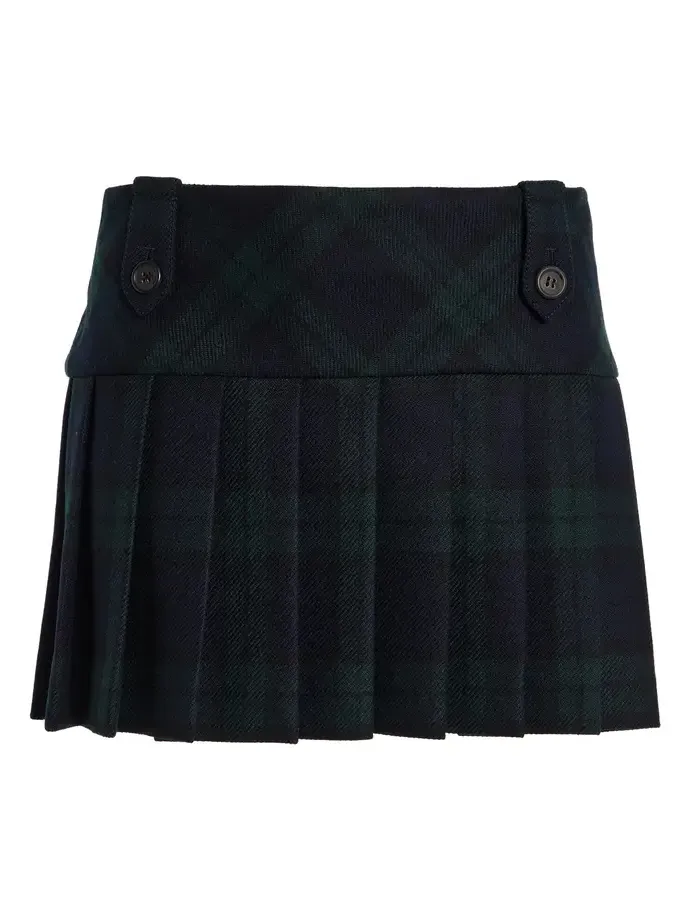 Pleated Checked Wool-Twill Mini Skirt