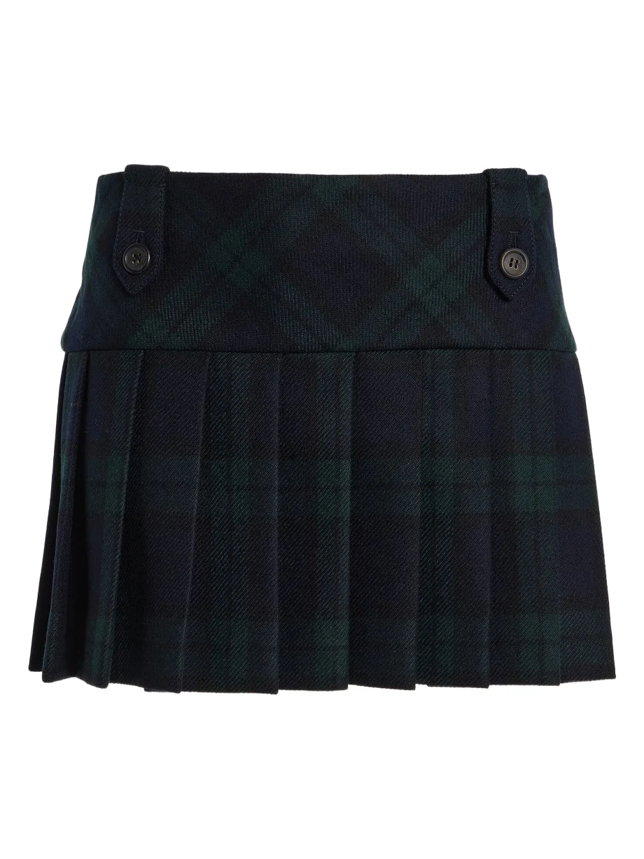 Pleated Checked Wool-Twill Mini Skirt