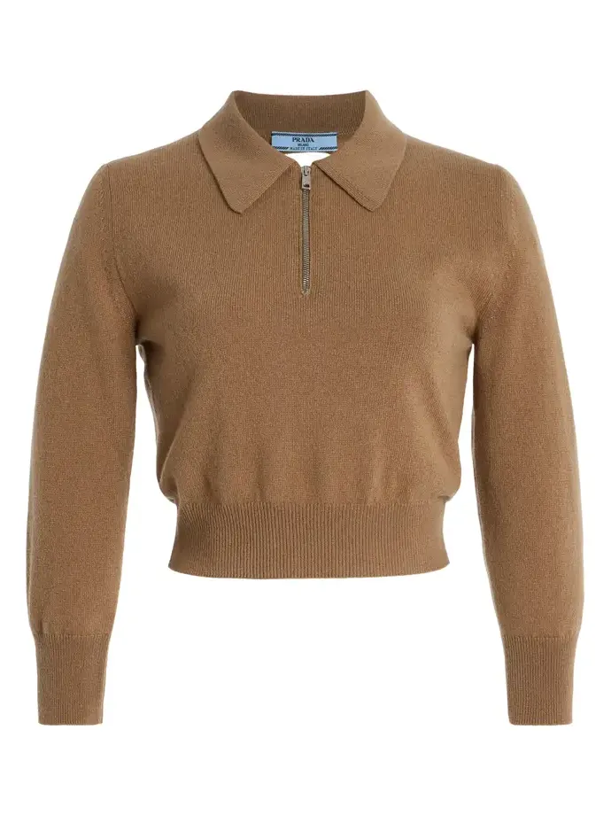 Cutout Cropped Cashmere Polo Sweater