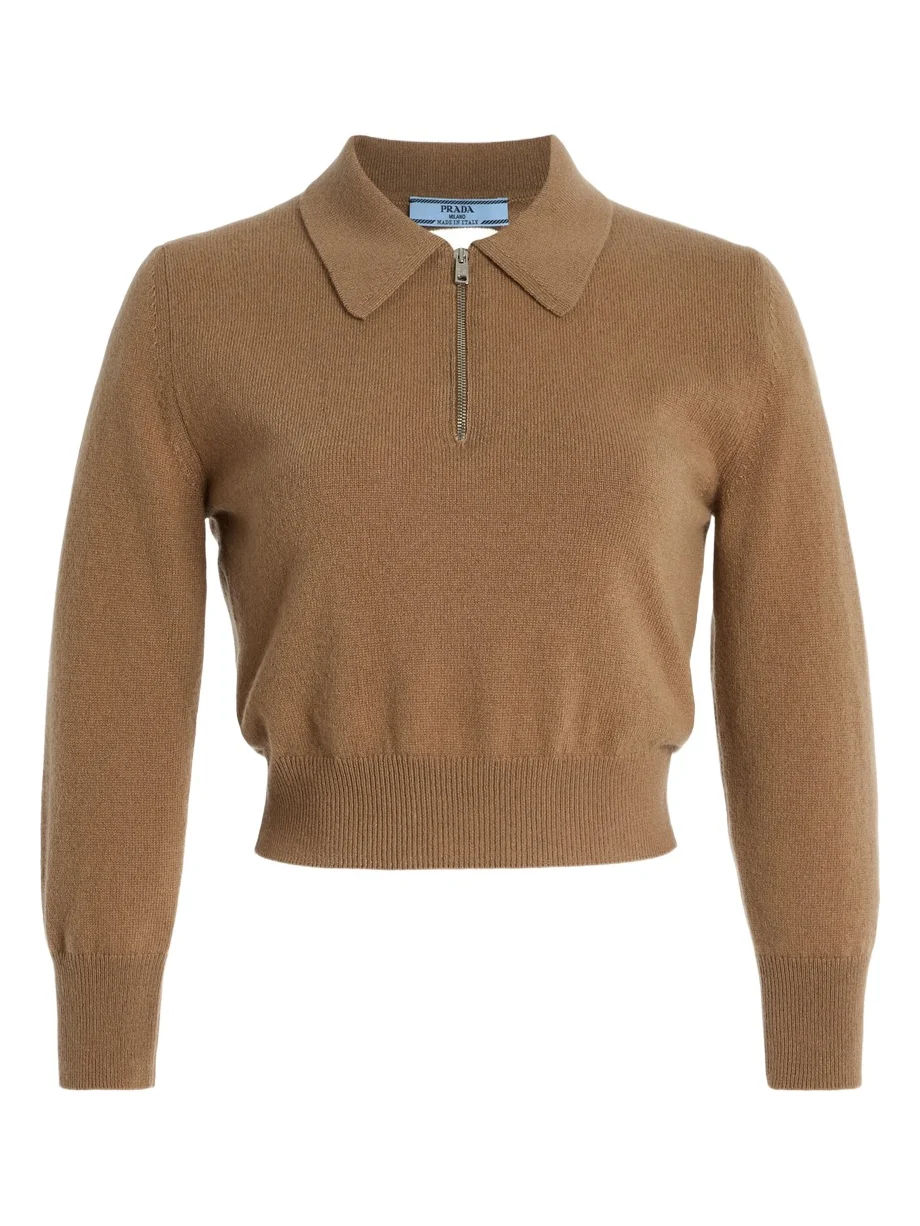 Cutout Cropped Cashmere Polo Sweater Cutout Cropped Cashmere Polo Sweater