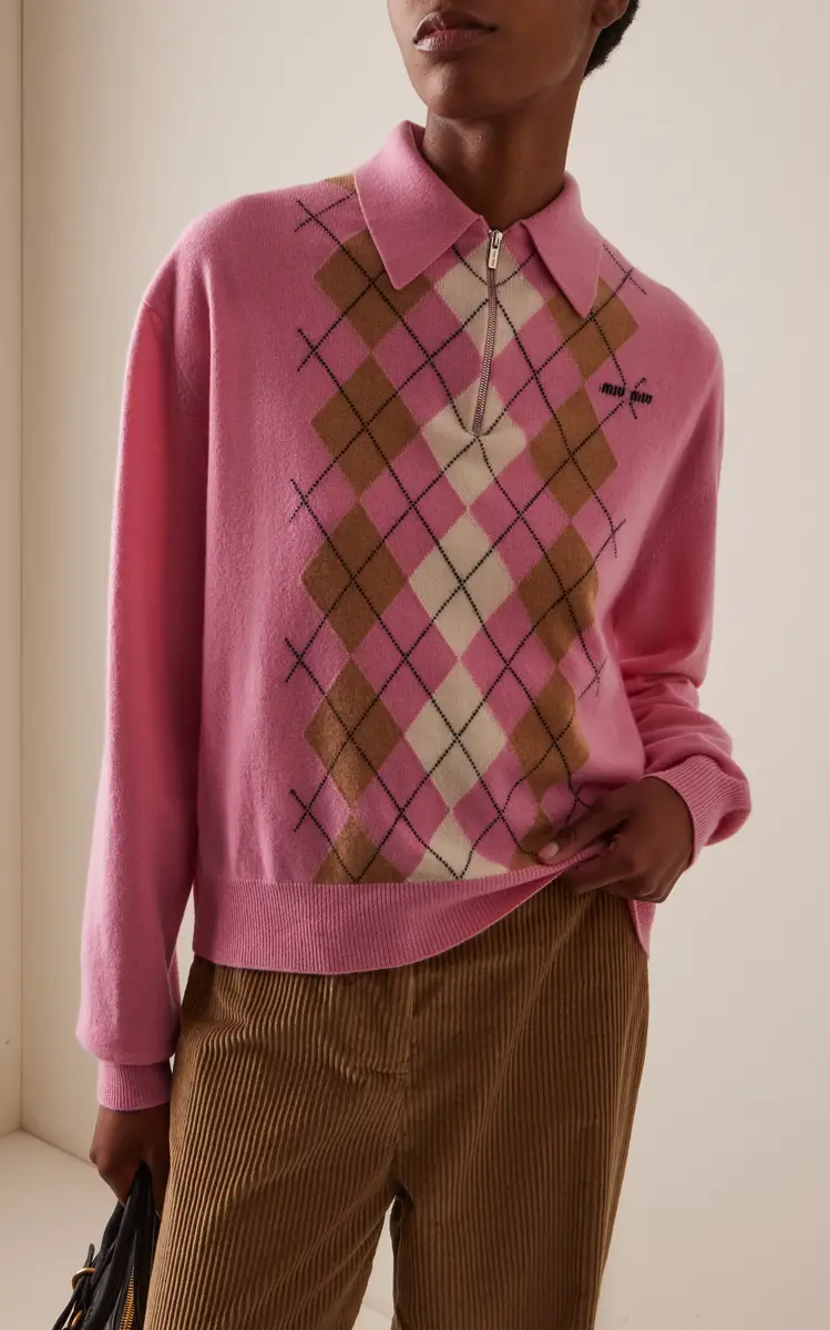 Miu Miu Argyle Cashmere Polo Sweater | Thumbnail 2