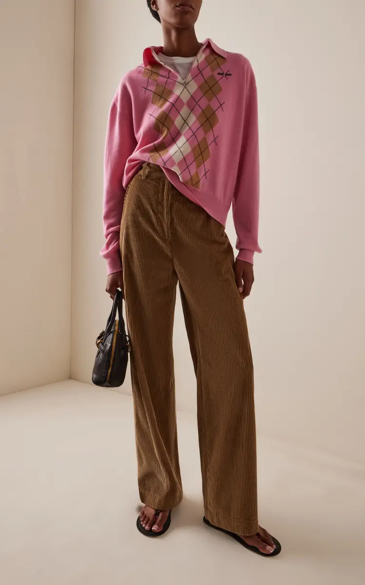 Miu Miu Argyle Cashmere Polo Sweater | Thumbnail 3