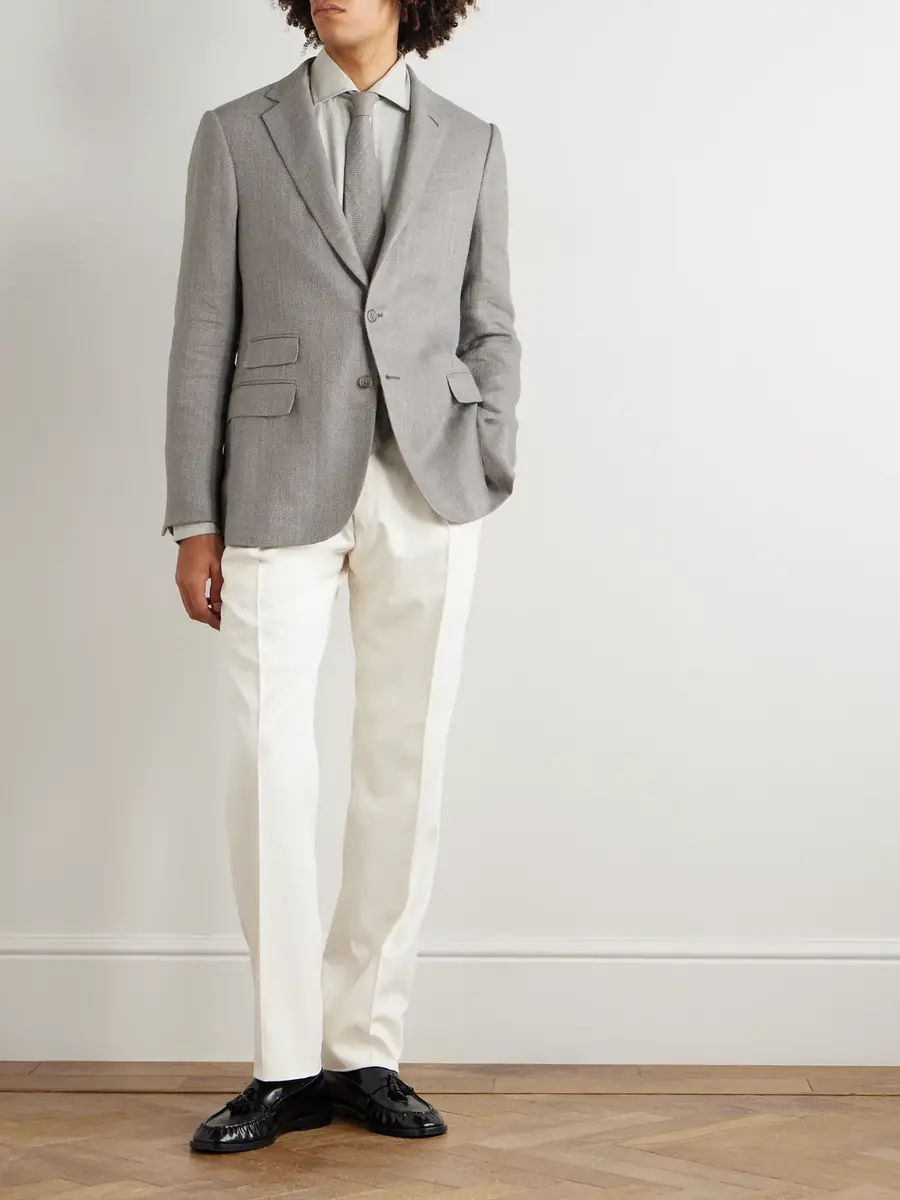 Ralph Lauren Purple Label Kent Herringbone Linen, Silk and Cotton-Blend Suit Jacket - Men | Thumbnail 2