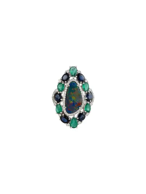 Wish Fine Jewelry 6.7ct Diamond Emerald Sapphire Opal Cocktail Ring