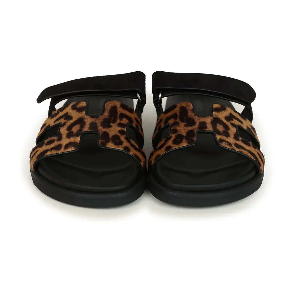 HERMÈS Hermes Leopard Print Chypre Techno Sandals Gold & Black Moire, Calfskin & Suede Palladium Hardware | Thumbnail 2 HERMÈS Hermes Leopard Print Chypre Techno Sandals Gold & Black Moire, Calfskin & Suede Palladium Hardware | Thumbnail 2