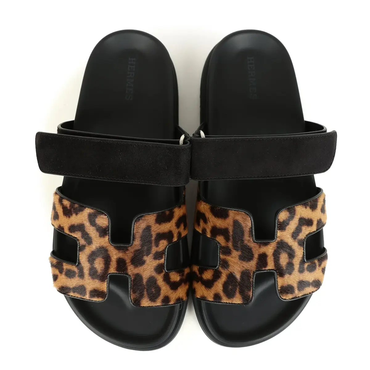 HERMÈS Hermes Leopard Print Chypre Techno Sandals Gold & Black Moire, Calfskin & Suede Palladium Hardware | Thumbnail 7 HERMÈS Hermes Leopard Print Chypre Techno Sandals Gold & Black Moire, Calfskin & Suede Palladium Hardware | Thumbnail 7