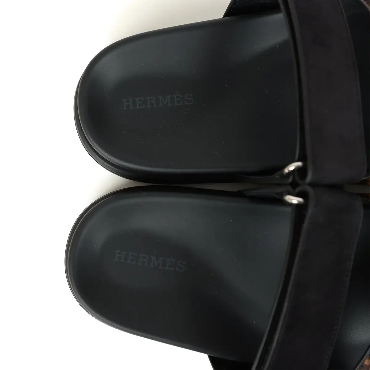 HERMÈS Hermes Leopard Print Chypre Techno Sandals Gold & Black Moire, Calfskin & Suede Palladium Hardware | Thumbnail 8 HERMÈS Hermes Leopard Print Chypre Techno Sandals Gold & Black Moire, Calfskin & Suede Palladium Hardware | Thumbnail 8