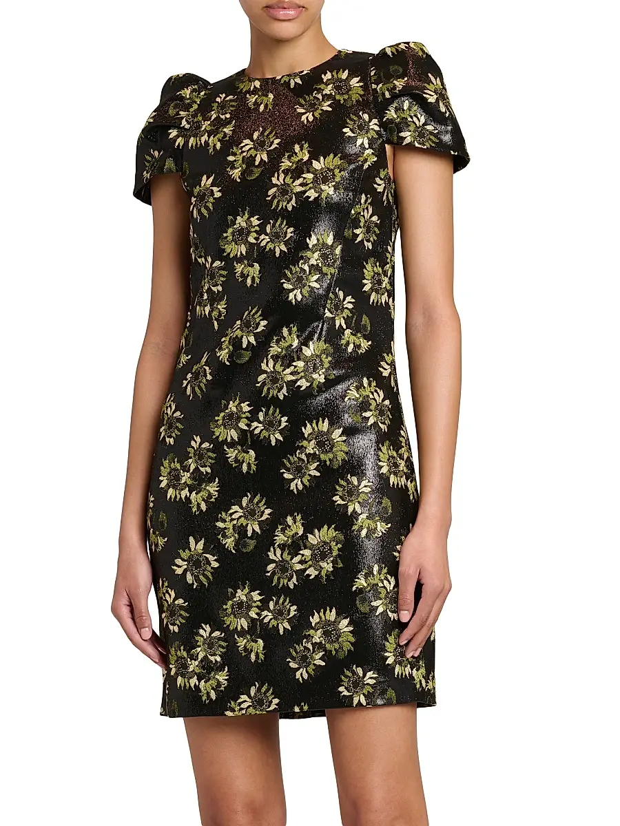 Alexander McQueen Women's Lacquered Sunflower Jacquard Day Dress | Thumbnail 3 Alexander McQueen Women's Lacquered Sunflower Jacquard Day Dress | Thumbnail 3