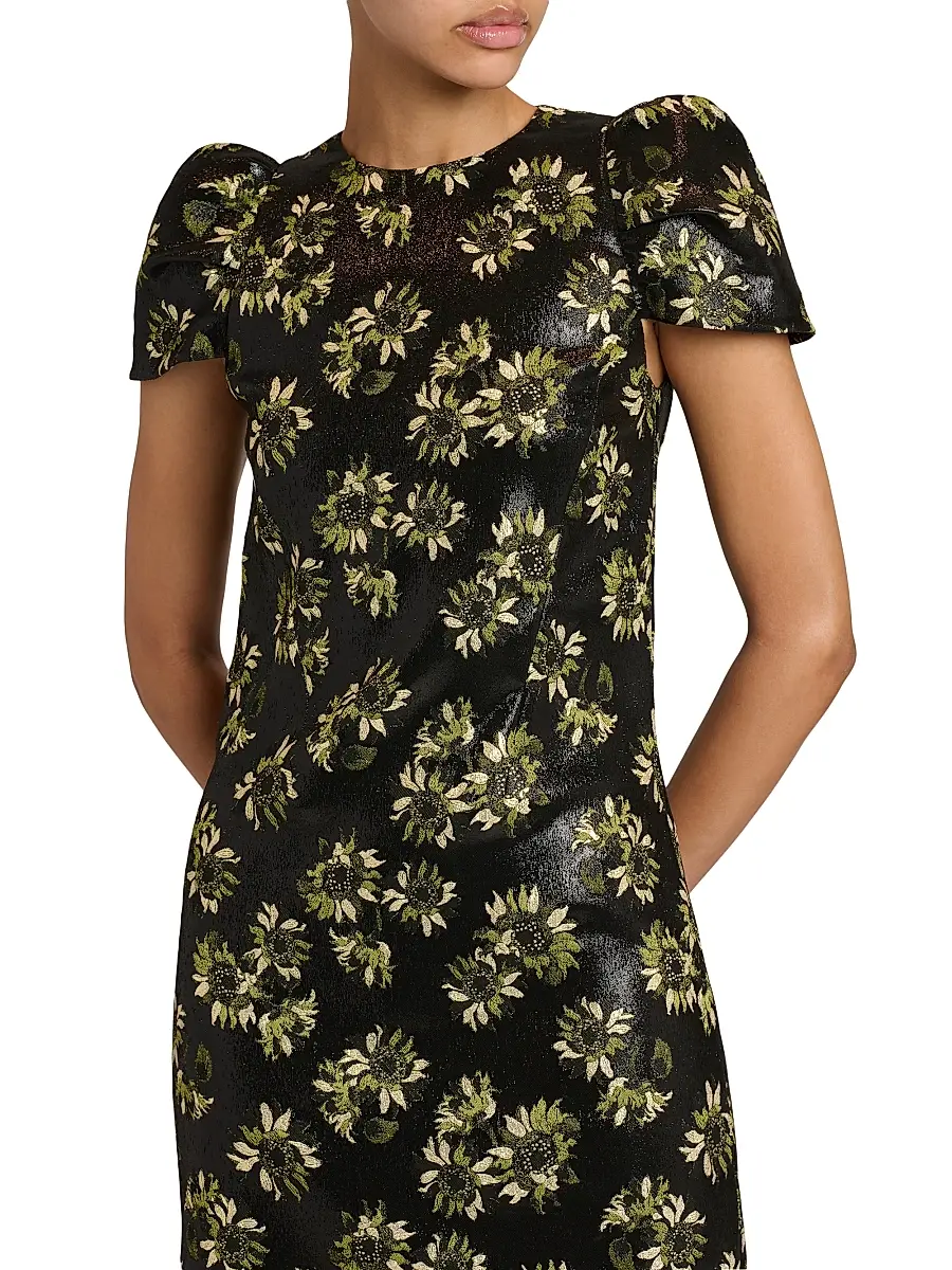 Alexander McQueen Women's Lacquered Sunflower Jacquard Day Dress | Thumbnail 6 Alexander McQueen Women's Lacquered Sunflower Jacquard Day Dress | Thumbnail 6