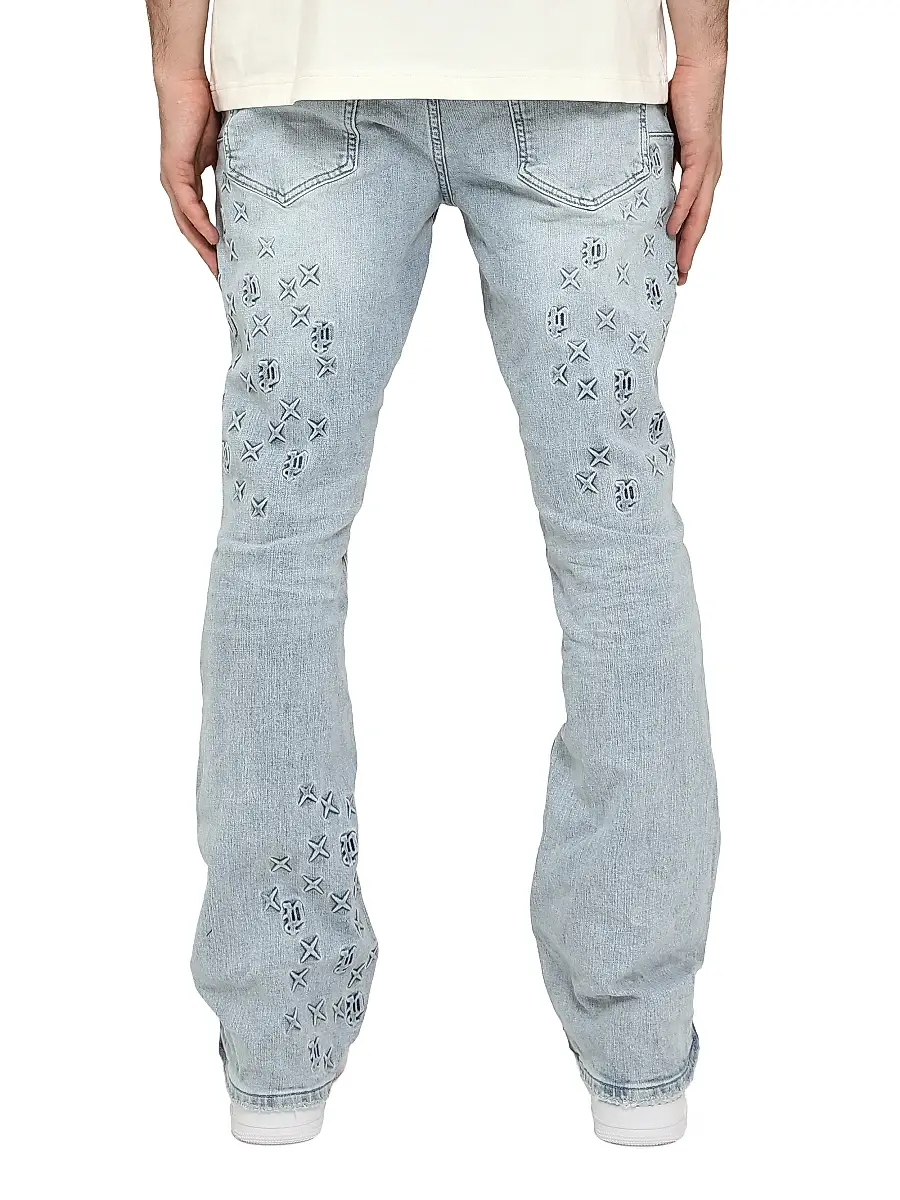 Purple Brand Men's Embossed Stretch-Cotton Flared Jeans | Thumbnail 2 Purple Brand Men's Embossed Stretch-Cotton Flared Jeans | Thumbnail 2