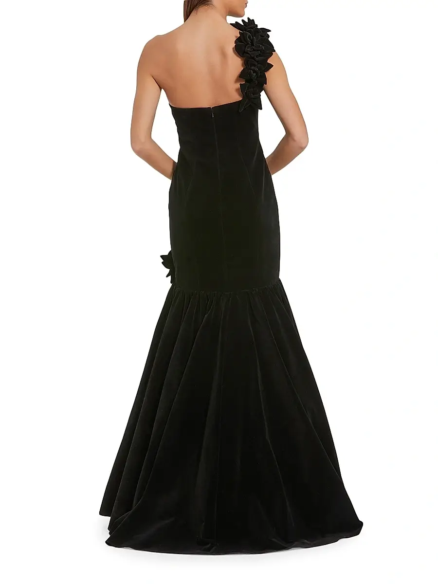 Mac Duggal Women's Velvet One-Shoulder Trumpet Bubble Hem Gown | Thumbnail 2 Mac Duggal Women's Velvet One-Shoulder Trumpet Bubble Hem Gown | Thumbnail 2