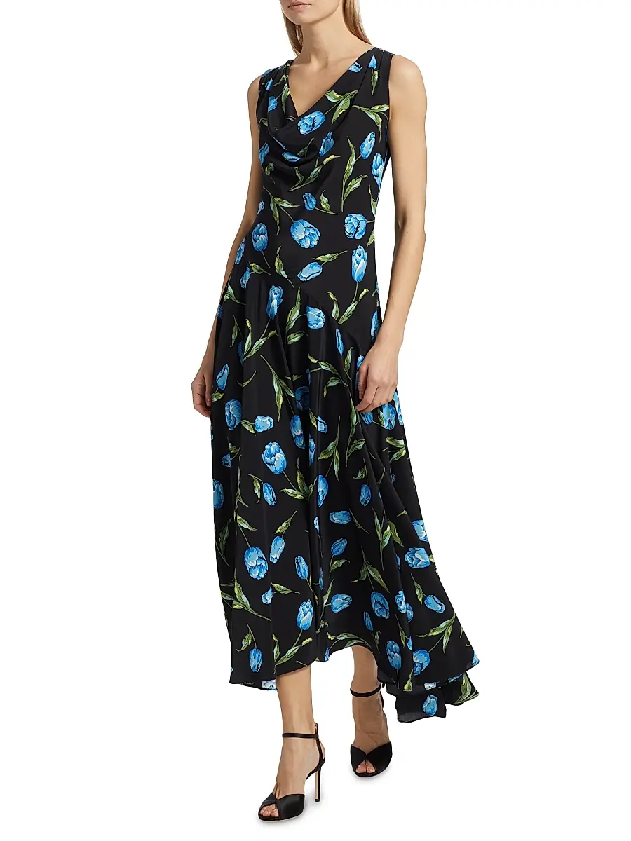 Rodarte Women's Tulip Silk Crepe Asymmetrical Midi-Dress | Thumbnail 2 Rodarte Women's Tulip Silk Crepe Asymmetrical Midi-Dress | Thumbnail 2