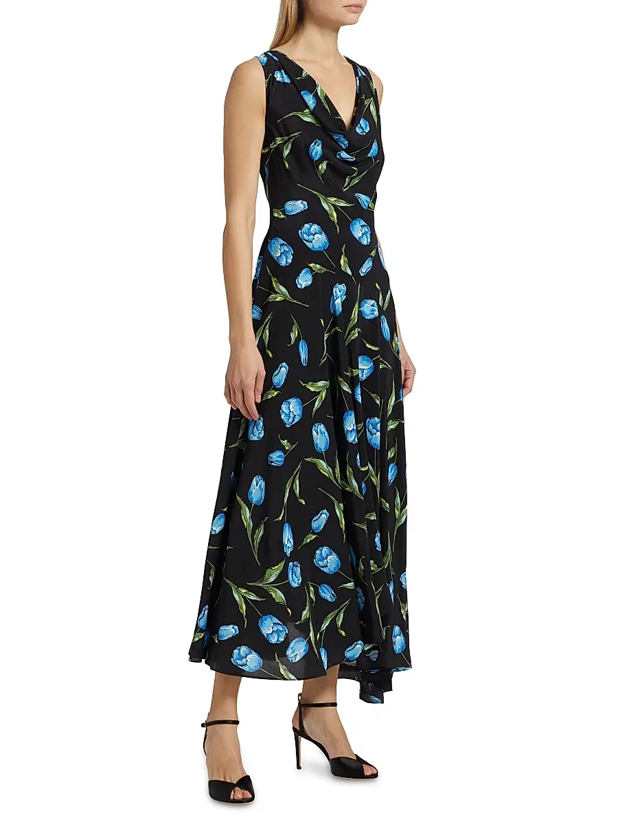 Rodarte Women's Tulip Silk Crepe Asymmetrical Midi-Dress | Thumbnail 4 Rodarte Women's Tulip Silk Crepe Asymmetrical Midi-Dress | Thumbnail 4