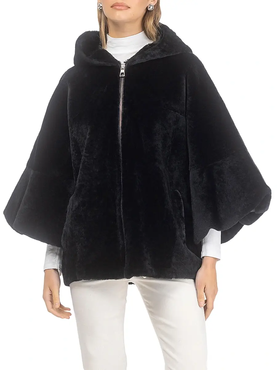 Gorski Women's Shearling Lamb Zip Jacket with Cropped Sleeves - Black | Thumbnail 2 Gorski Women's Shearling Lamb Zip Jacket with Cropped Sleeves - Black | Thumbnail 2