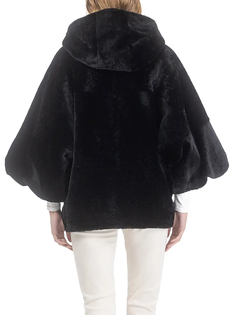 Gorski Women's Shearling Lamb Zip Jacket with Cropped Sleeves - Black | Thumbnail 4 Gorski Women's Shearling Lamb Zip Jacket with Cropped Sleeves - Black | Thumbnail 4