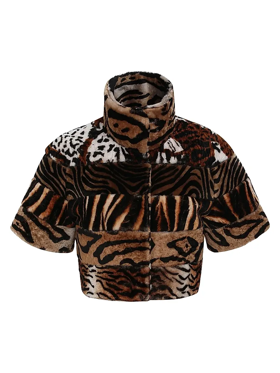 Gorski Women's Merino Shearling Lamb Bolero - Africa Print - Size Large | Image 1 Gorski Women's Merino Shearling Lamb Bolero - Africa Print - Size Large | Image 1