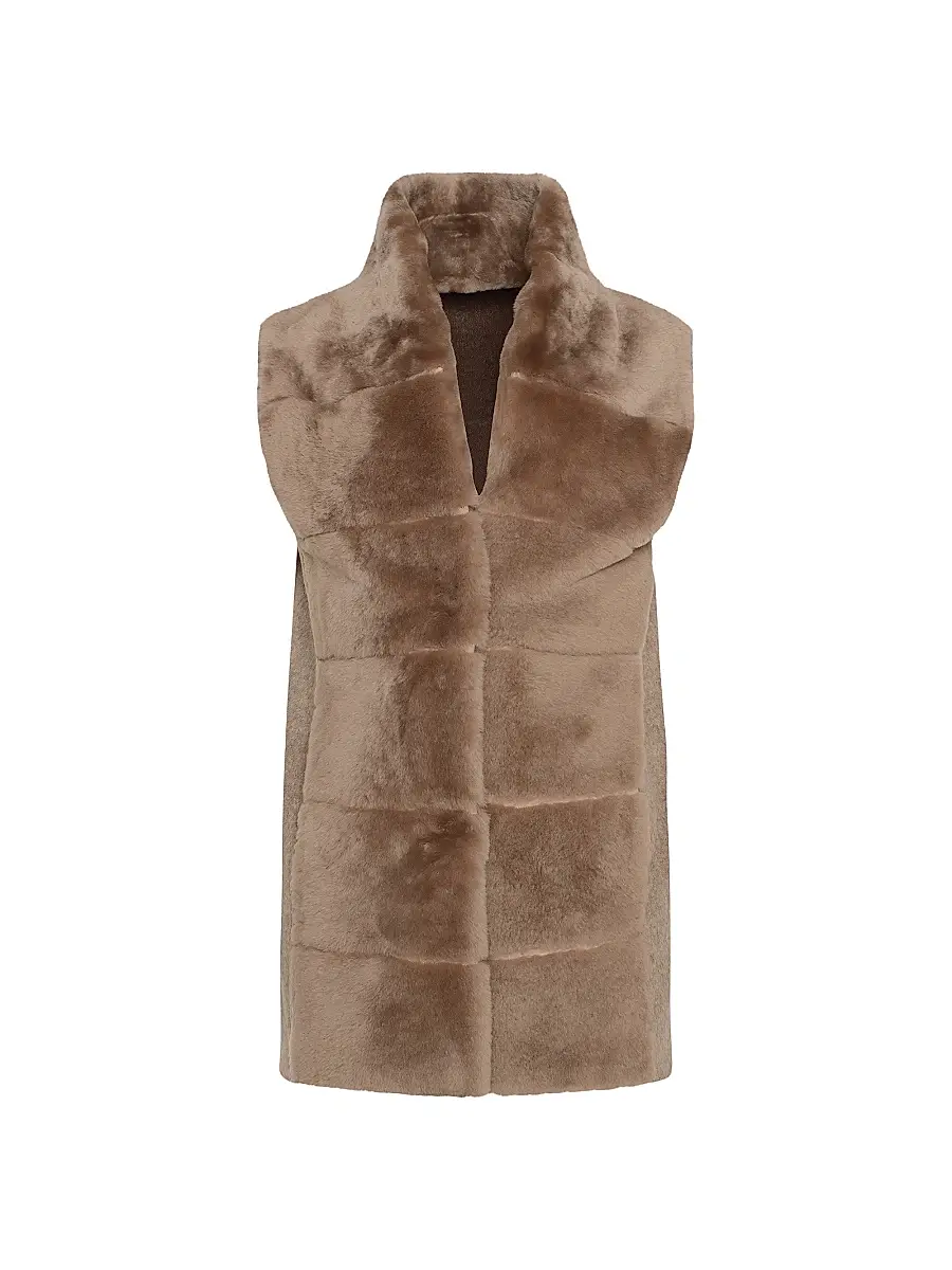 Gorski Women's Reversible Select Shearling Lamb Vest - Taupe - Size Large | Image 1 Gorski Women's Reversible Select Shearling Lamb Vest - Taupe - Size Large | Image 1