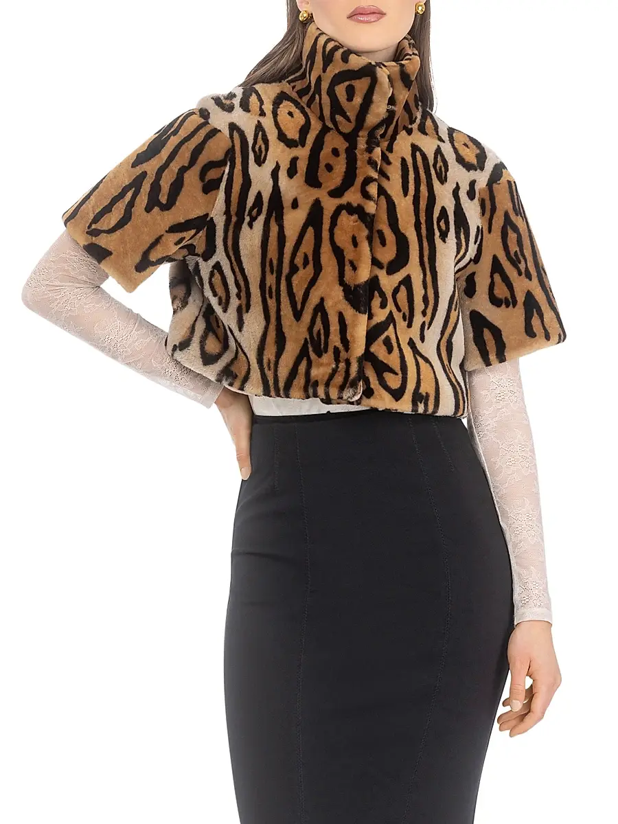 Gorski Women's Select Shearling Lamb Bolero with Cropped Sleeves - Ocelo Print | Thumbnail 3