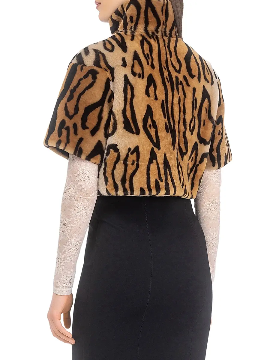 Gorski Women's Select Shearling Lamb Bolero with Cropped Sleeves - Ocelo Print | Thumbnail 4