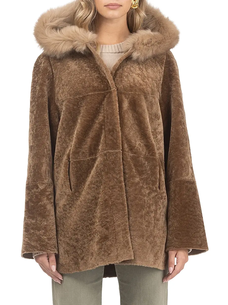 Gorski Women's Reversible Textured Shearling Lamb Parka with Merinillo Shearling Lamb Hood Trim | Thumbnail 2 Gorski Women's Reversible Textured Shearling Lamb Parka with Merinillo Shearling Lamb Hood Trim | Thumbnail 2
