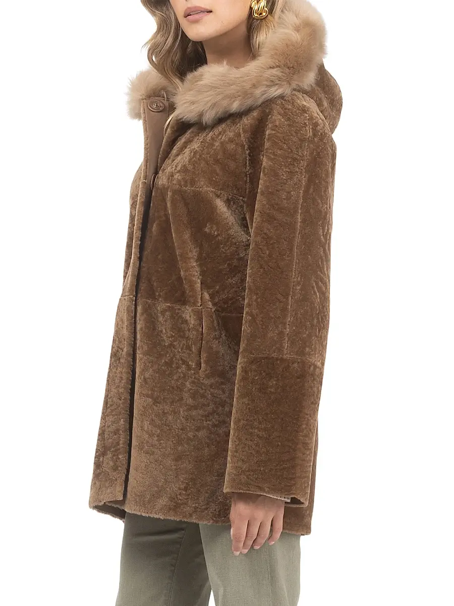Gorski Women's Reversible Textured Shearling Lamb Parka with Merinillo Shearling Lamb Hood Trim | Thumbnail 3 Gorski Women's Reversible Textured Shearling Lamb Parka with Merinillo Shearling Lamb Hood Trim | Thumbnail 3