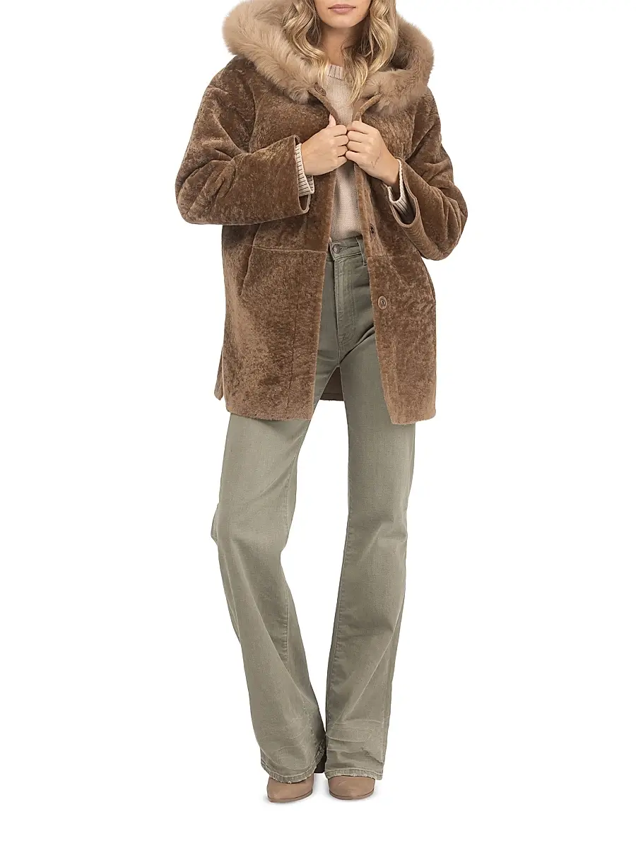 Gorski Women's Reversible Textured Shearling Lamb Parka with Merinillo Shearling Lamb Hood Trim | Thumbnail 5 Gorski Women's Reversible Textured Shearling Lamb Parka with Merinillo Shearling Lamb Hood Trim | Thumbnail 5