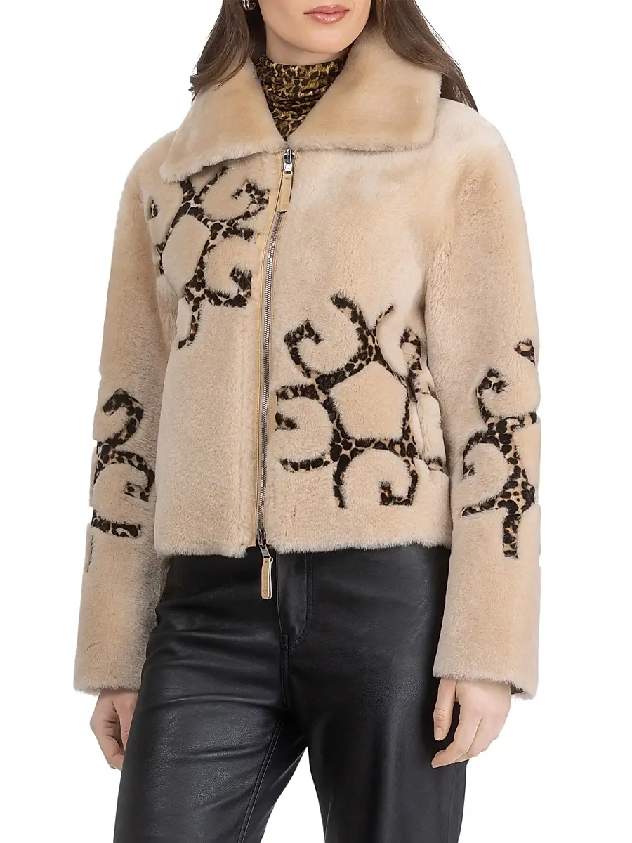 Gorski Women's Reversible Shearling Lamb Jacket with Insignia Intarsia - Palomino | Thumbnail 2