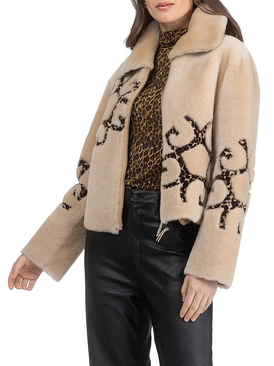 Gorski Women's Reversible Shearling Lamb Jacket with Insignia Intarsia - Palomino | Thumbnail 3