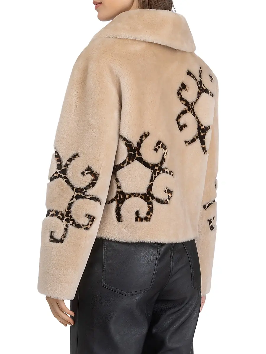 Gorski Women's Reversible Shearling Lamb Jacket with Insignia Intarsia - Palomino | Thumbnail 4
