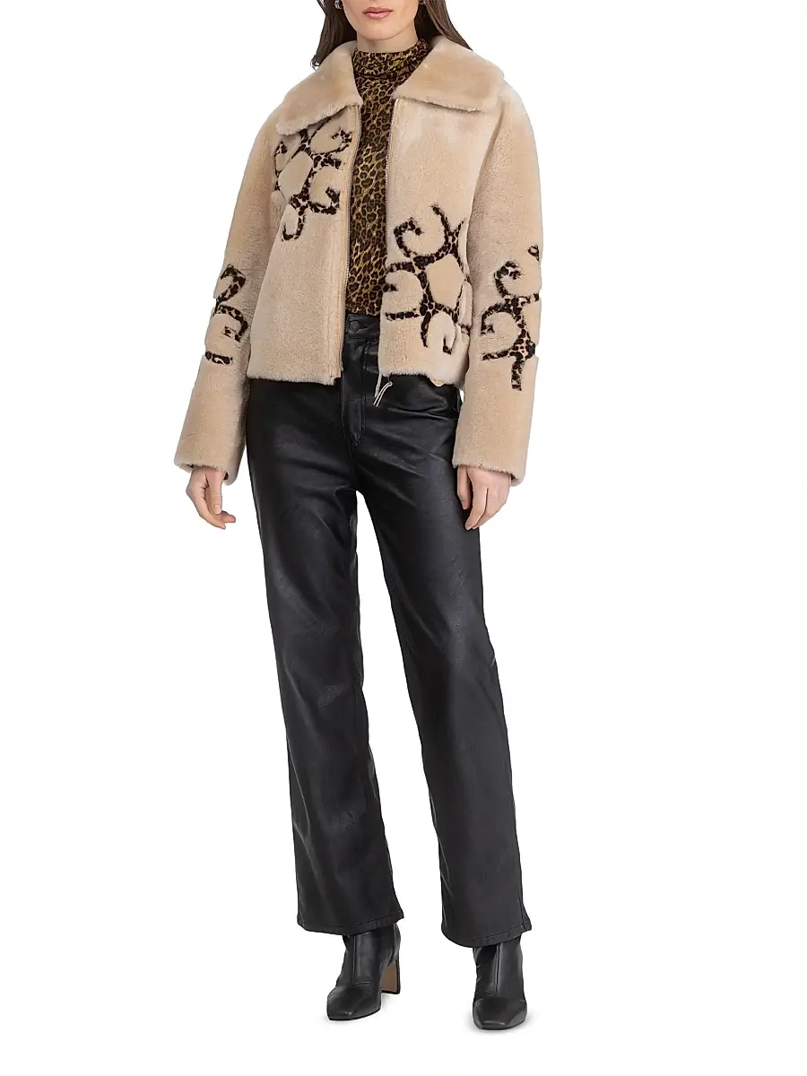 Gorski Women's Reversible Shearling Lamb Jacket with Insignia Intarsia - Palomino | Thumbnail 5