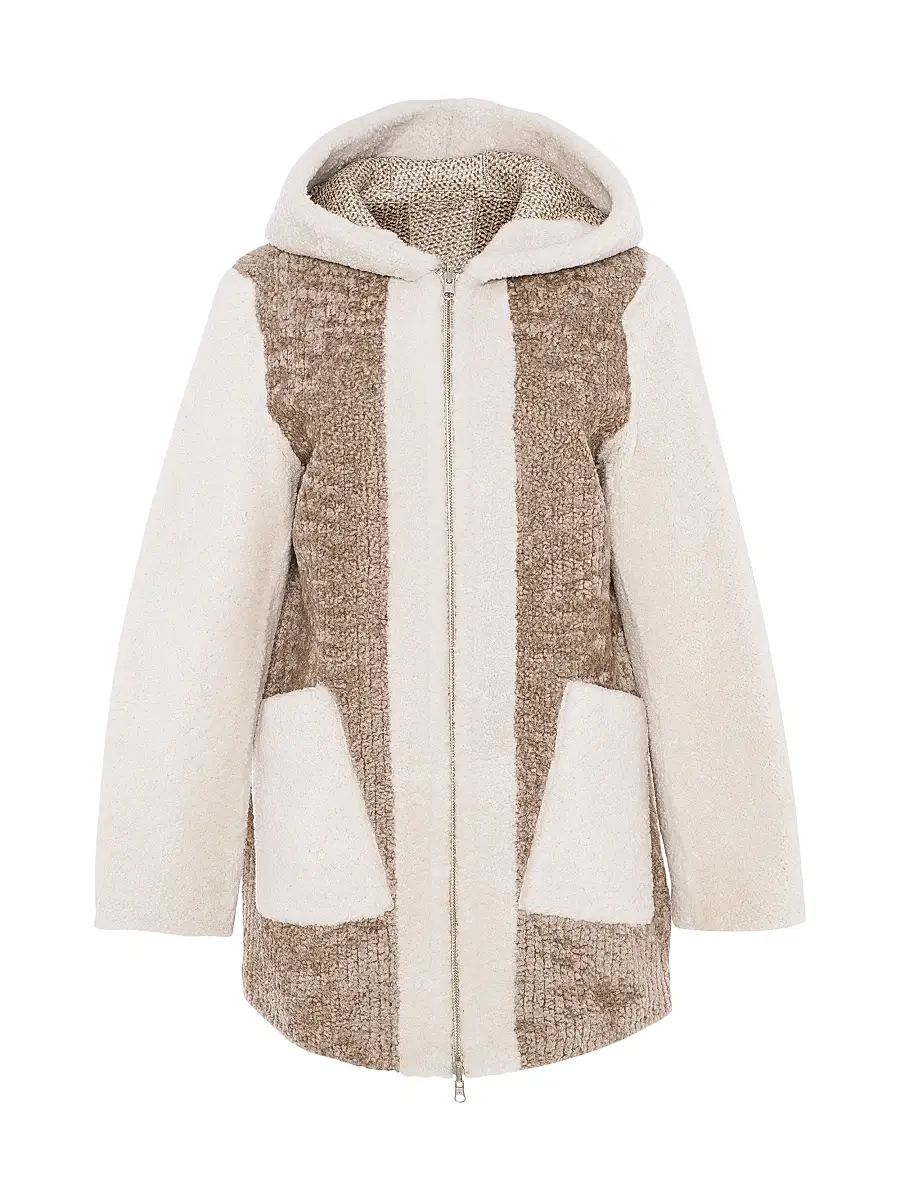 Gorski Women's Reversible Shearling Lamb Zip Parka - Sand | Image 1 Gorski Women's Reversible Shearling Lamb Zip Parka - Sand | Image 1