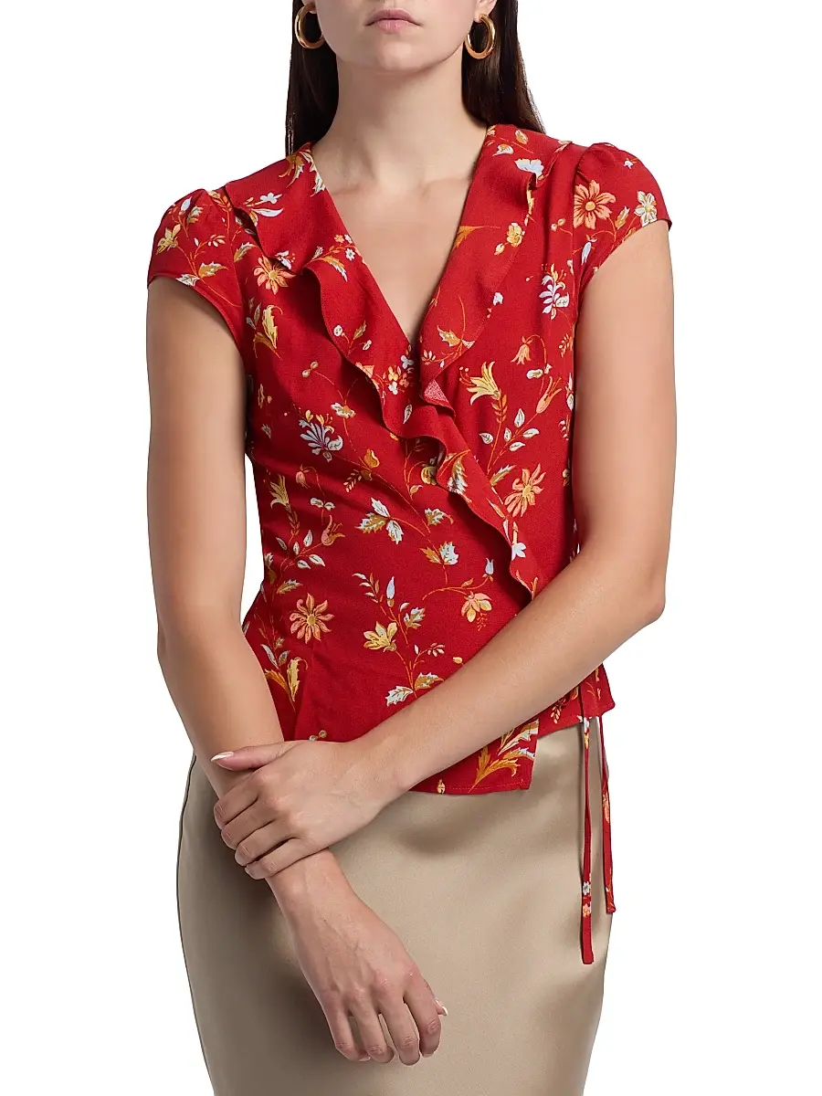 Reformation Women's Clemence Floral Crepe Wrap Top | Thumbnail 3 Reformation Women's Clemence Floral Crepe Wrap Top | Thumbnail 3