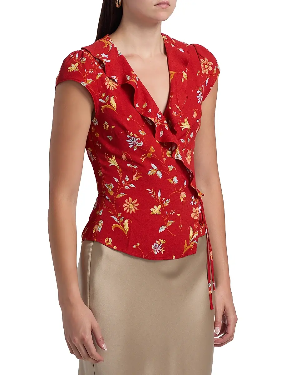 Reformation Women's Clemence Floral Crepe Wrap Top | Thumbnail 4 Reformation Women's Clemence Floral Crepe Wrap Top | Thumbnail 4