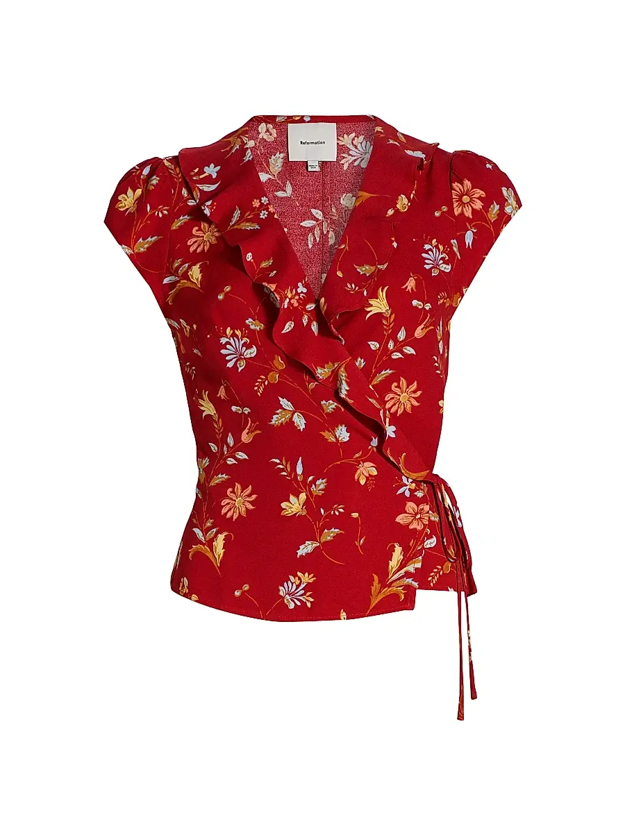 Reformation Women's Clemence Floral Crepe Wrap Top