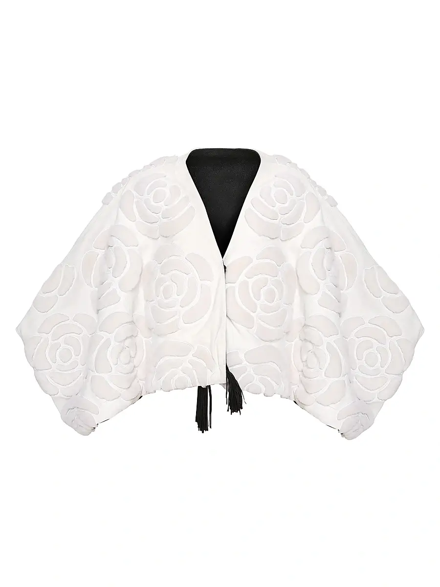 Gorski Women's Lamb Floral Embroidered Jacket - White - Size Medium | Image 1 Gorski Women's Lamb Floral Embroidered Jacket - White - Size Medium | Image 1