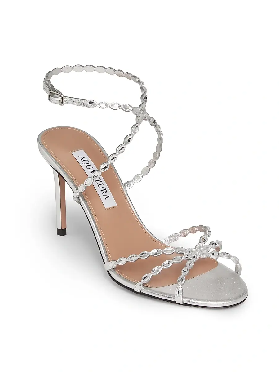 Aquazzura Women's Love Struck 85MM Embellished Leather Sandals - Silver | Thumbnail 2 Aquazzura Women's Love Struck 85MM Embellished Leather Sandals - Silver | Thumbnail 2