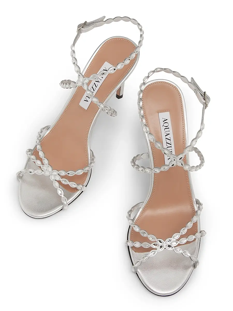 Aquazzura Women's Love Struck 85MM Embellished Leather Sandals - Silver | Thumbnail 4 Aquazzura Women's Love Struck 85MM Embellished Leather Sandals - Silver | Thumbnail 4