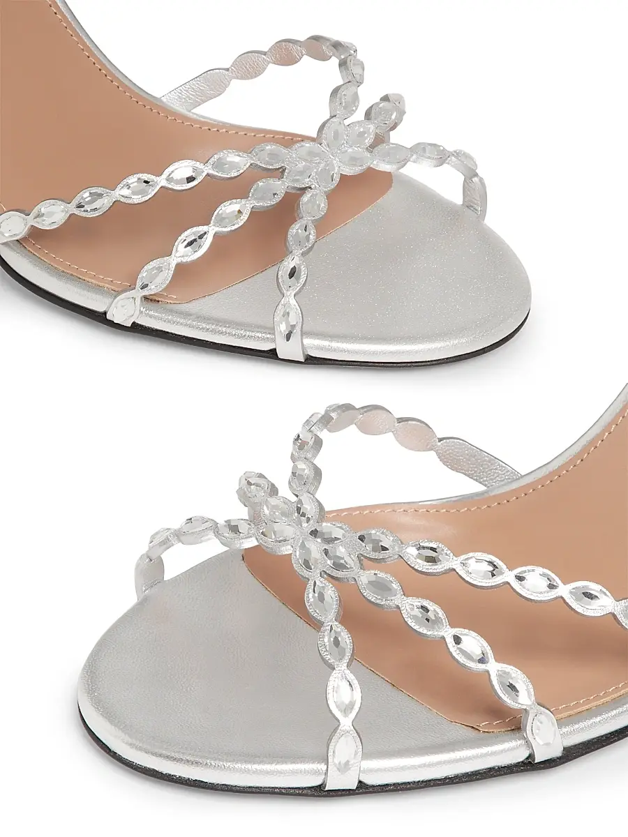 Aquazzura Women's Love Struck 85MM Embellished Leather Sandals - Silver | Thumbnail 5 Aquazzura Women's Love Struck 85MM Embellished Leather Sandals - Silver | Thumbnail 5