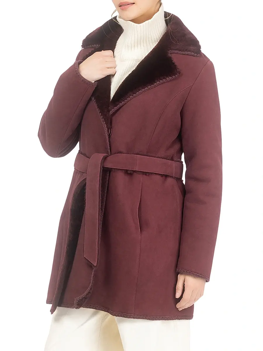 Gorski Women's Merino Shearling Lamb Stroller with Embroidered Trim Belt | Thumbnail 3 Gorski Women's Merino Shearling Lamb Stroller with Embroidered Trim Belt | Thumbnail 3