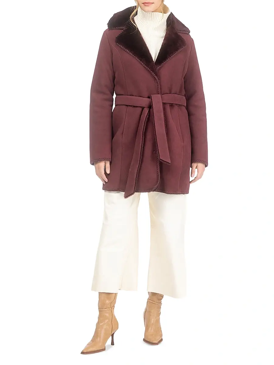 Gorski Women's Merino Shearling Lamb Stroller with Embroidered Trim Belt | Thumbnail 5 Gorski Women's Merino Shearling Lamb Stroller with Embroidered Trim Belt | Thumbnail 5