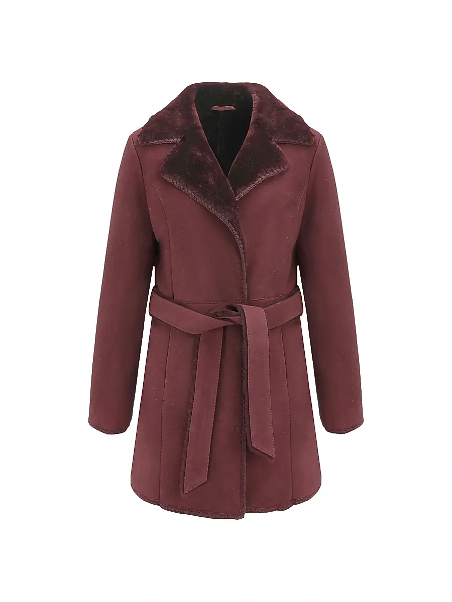 Gorski Women's Merino Shearling Lamb Stroller with Embroidered Trim Belt - Burgundy | Image 1 Gorski Women's Merino Shearling Lamb Stroller with Embroidered Trim Belt - Burgundy | Image 1
