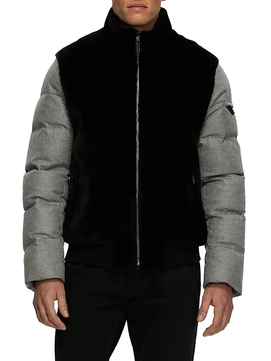 Gorski Men's Merino Shearling Lamb Bomber Jacket with Wool | Thumbnail 2 Gorski Men's Merino Shearling Lamb Bomber Jacket with Wool | Thumbnail 2