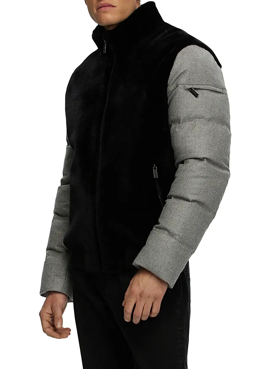 Gorski Men's Merino Shearling Lamb Bomber Jacket with Wool | Thumbnail 3 Gorski Men's Merino Shearling Lamb Bomber Jacket with Wool | Thumbnail 3